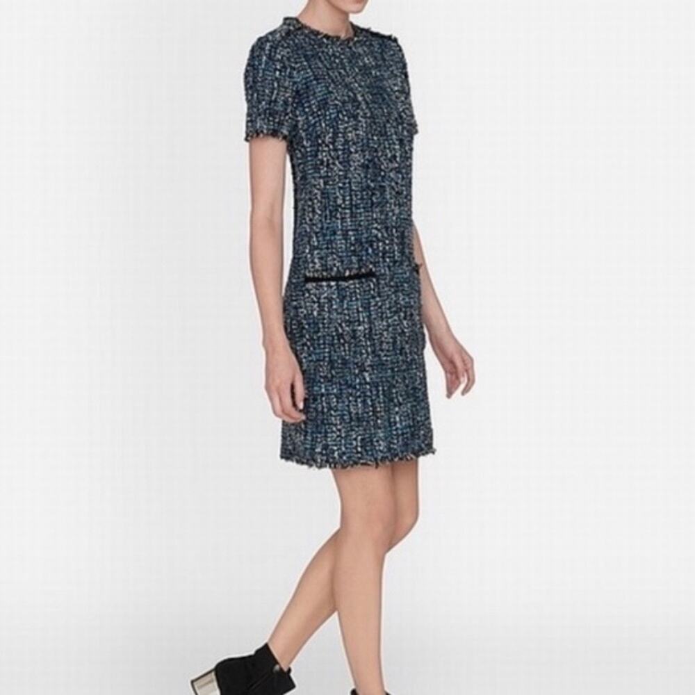LK Bennet DR Edelle Tweed Wool Blend Blue Dress NEW 6